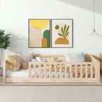 Lit plateforme simple avec barrière, gris / naturel / blanc / expresso