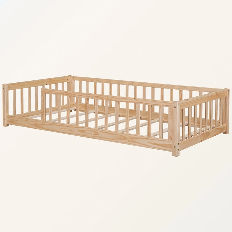 Lit plateforme simple avec barrière, gris / naturel / blanc / expresso