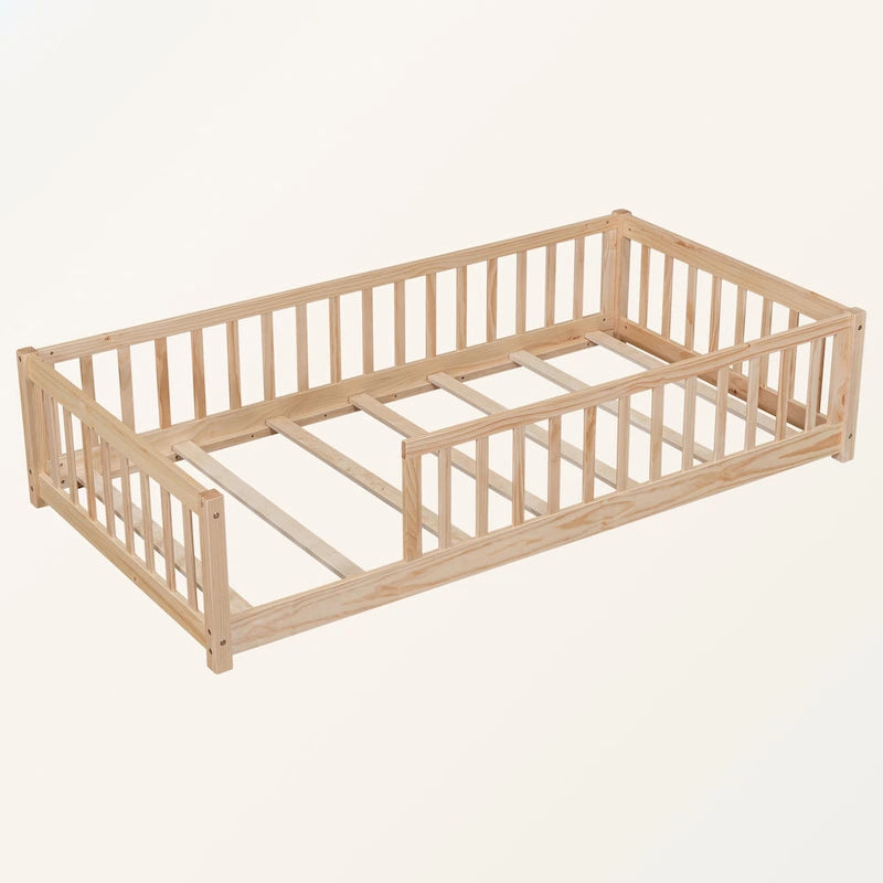 Lit plateforme simple avec barrière, gris / naturel / blanc / expresso