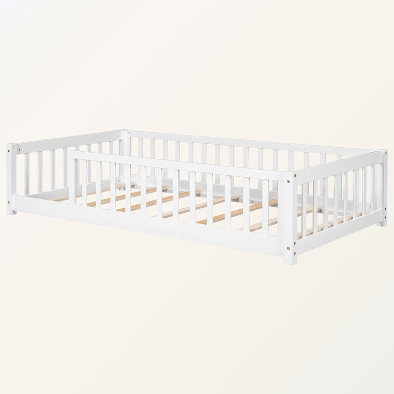 Lit plateforme simple avec barrière, gris / naturel / blanc / expresso