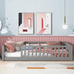 Lit plateforme simple avec barrière, gris / naturel / blanc / expresso