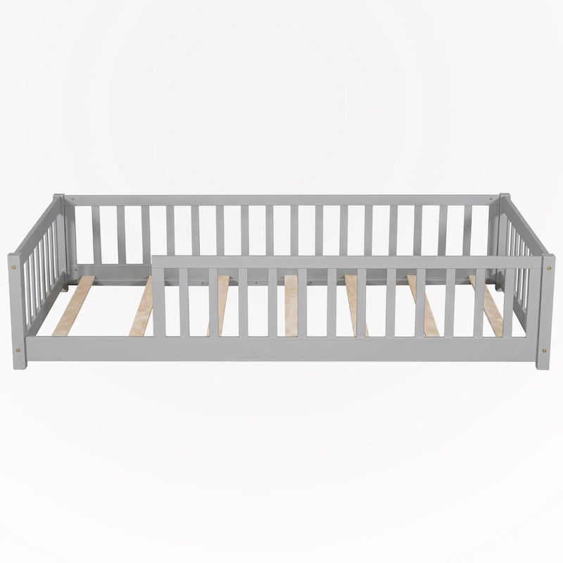 Lit plateforme simple avec barrière, gris / naturel / blanc / expresso