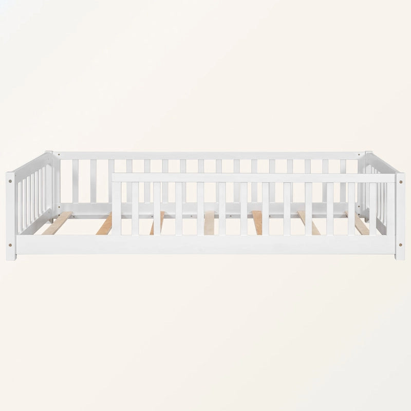 Lit plateforme simple avec barrière, gris / naturel / blanc / expresso