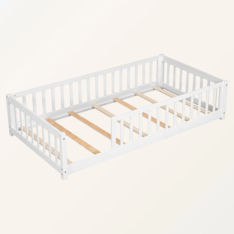 Lit plateforme simple avec barrière, gris / naturel / blanc / expresso