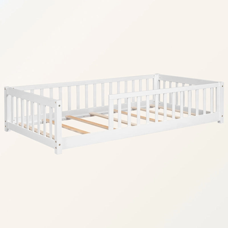 Lit plateforme simple avec barrière, gris / naturel / blanc / expresso