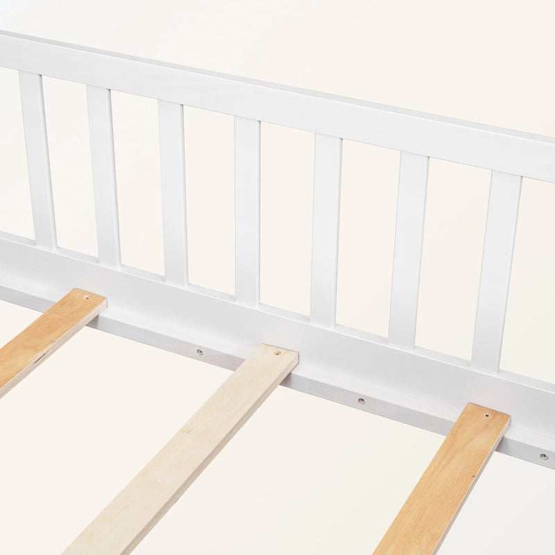 Lit plateforme simple avec barrière, gris / naturel / blanc / expresso