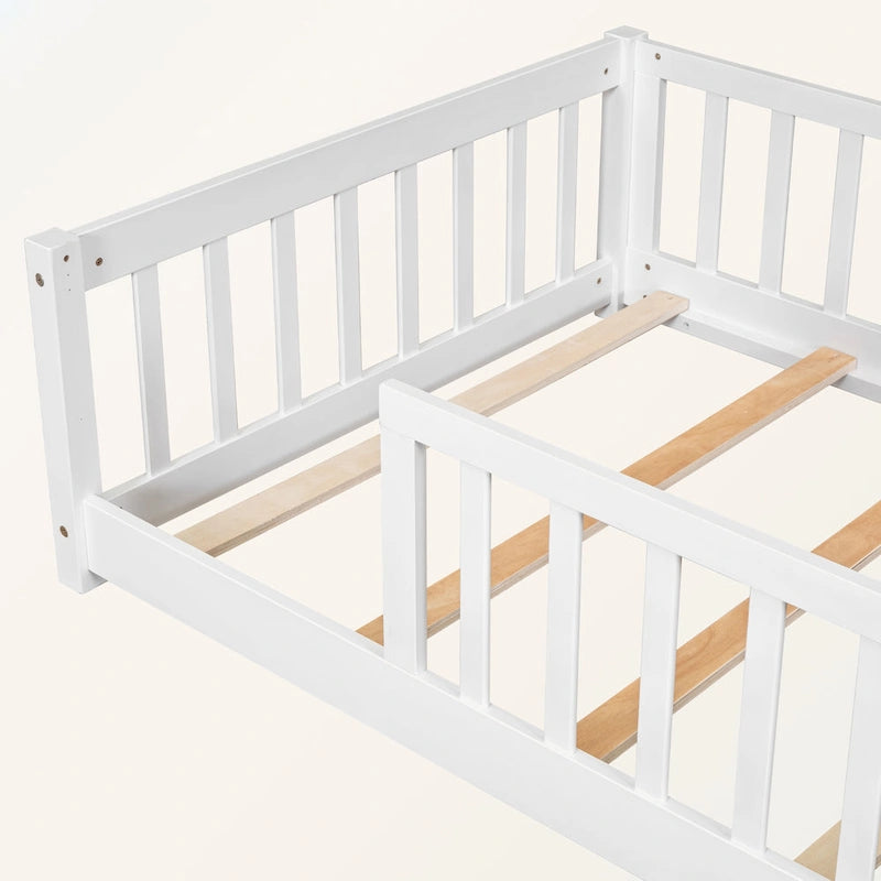 Lit plateforme simple avec barrière, gris / naturel / blanc / expresso