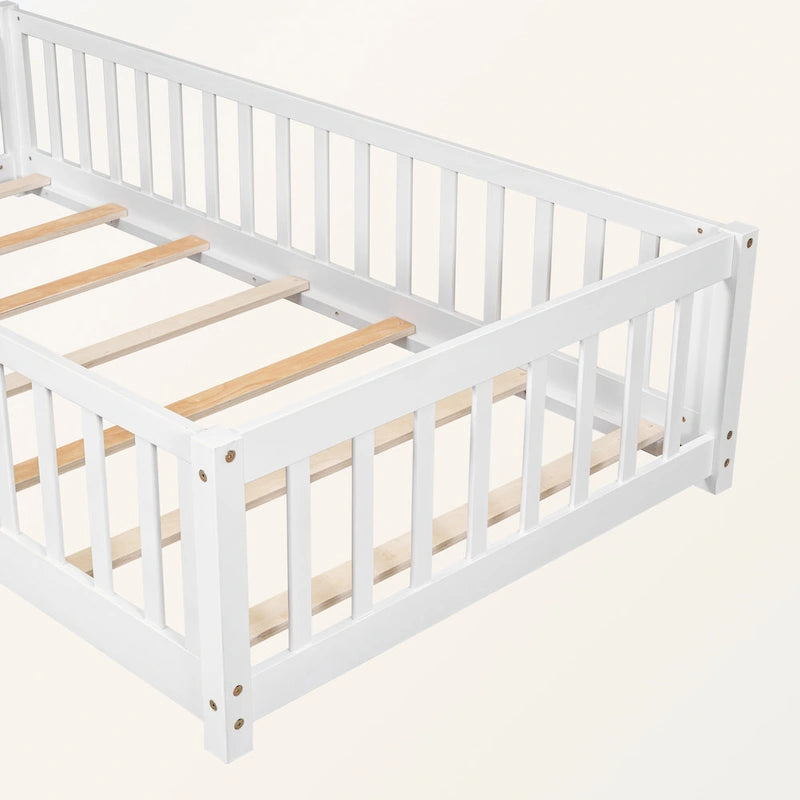 Lit plateforme simple avec barrière, gris / naturel / blanc / expresso