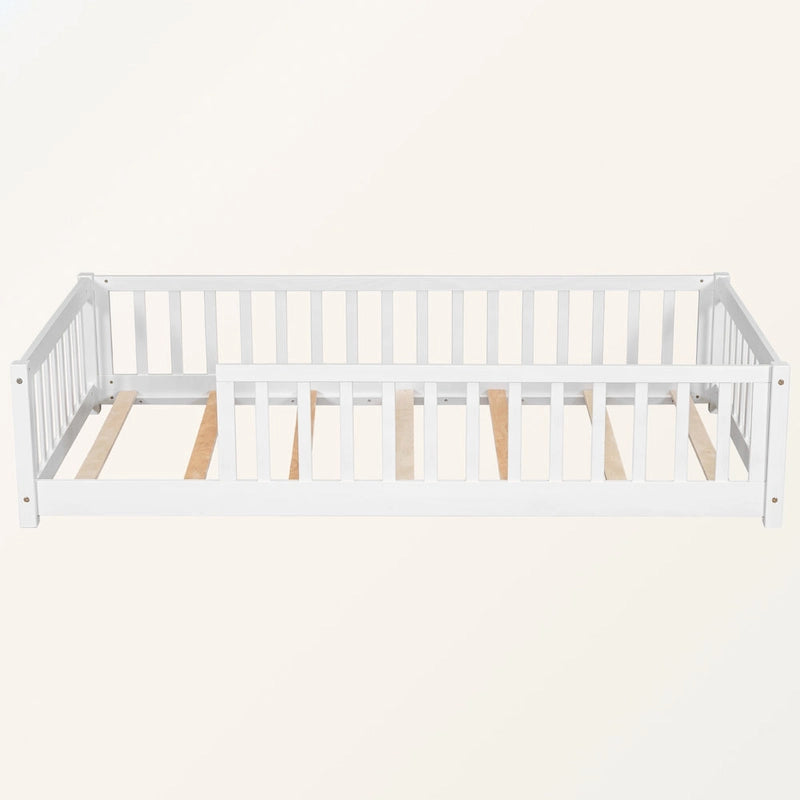 Lit plateforme simple avec barrière, gris / naturel / blanc / expresso
