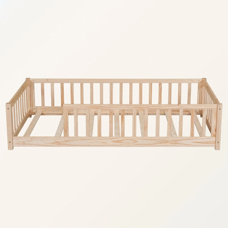 Lit plateforme simple avec barrière, gris / naturel / blanc / expresso