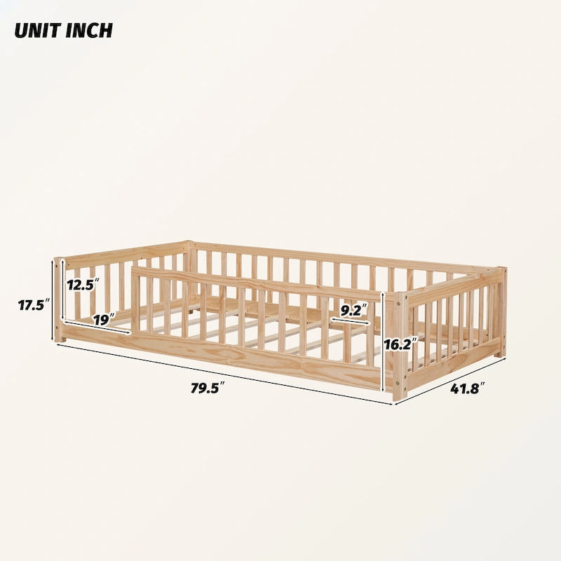 Lit plateforme simple avec barrière, gris / naturel / blanc / expresso