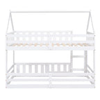 Lit superposé cabane jumeau sur jumeau, 2 places, blanc et gris