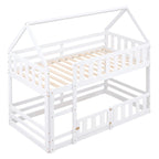 Lit superposé cabane jumeau sur jumeau, 2 places, blanc et gris