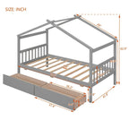 Lit enfant cabane avec tiroirs – Gris/Noyer, 1 place