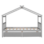 Lit enfant cabane avec tiroirs – Gris/Noyer, 1 place