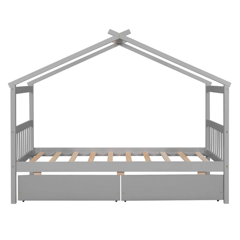 Lit enfant cabane avec tiroirs – Gris/Noyer, 1 place