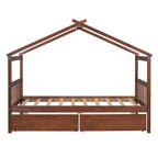 Lit enfant cabane avec tiroirs – Gris/Noyer, 1 place