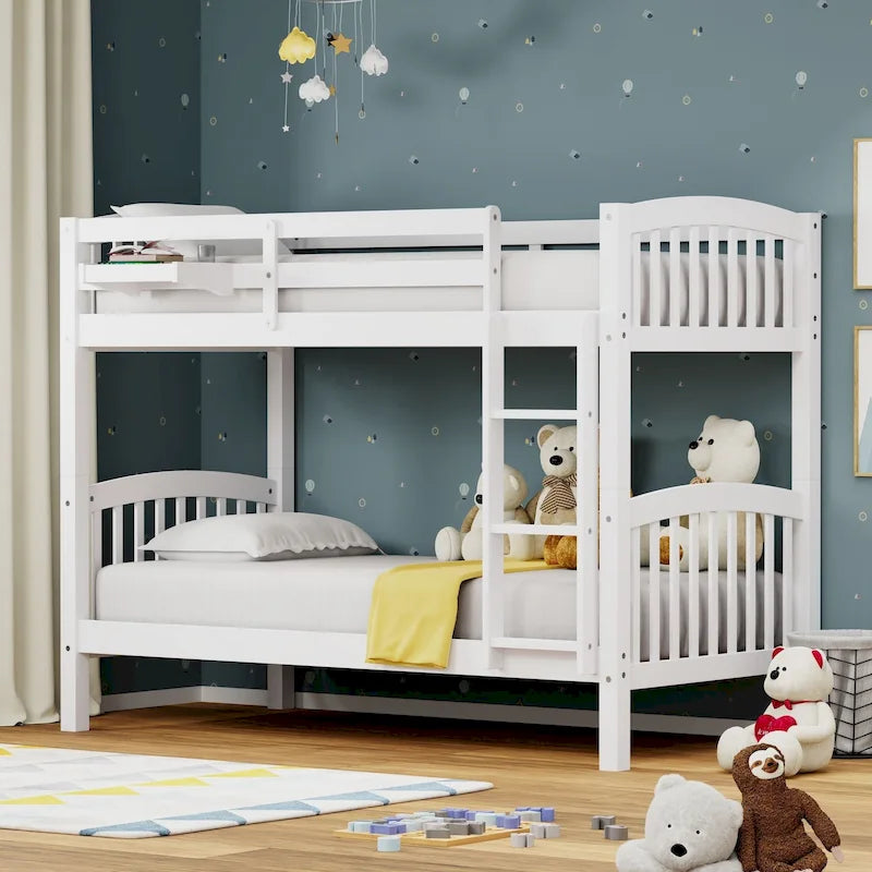 Lit superposé simple en bois massif blanc / gris / expresso avec table de nuit suspendue, 2 couchages