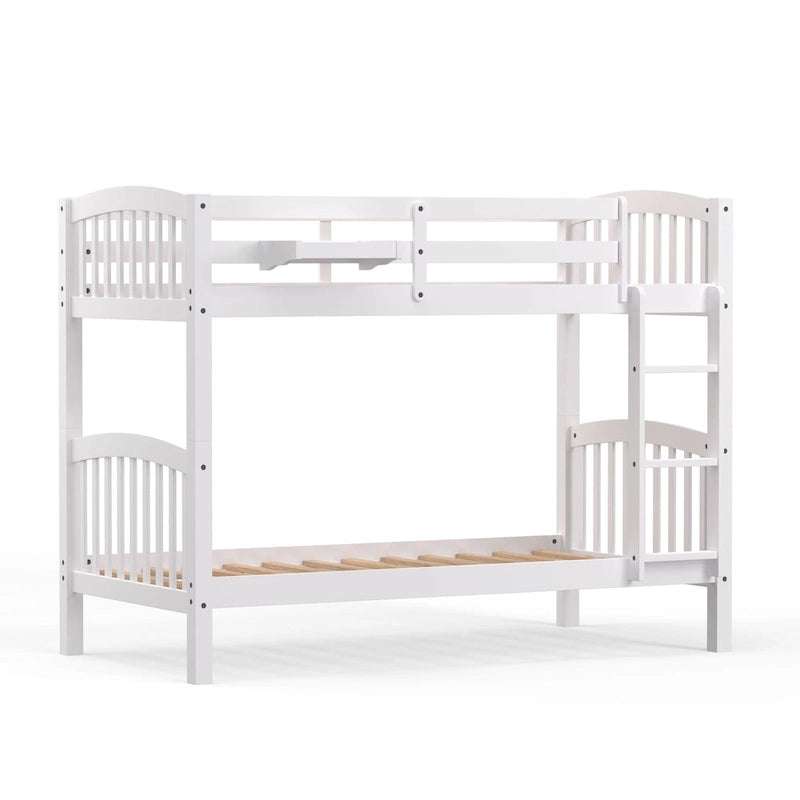 Lit superposé simple en bois massif blanc / gris / expresso avec table de nuit suspendue, 2 couchages