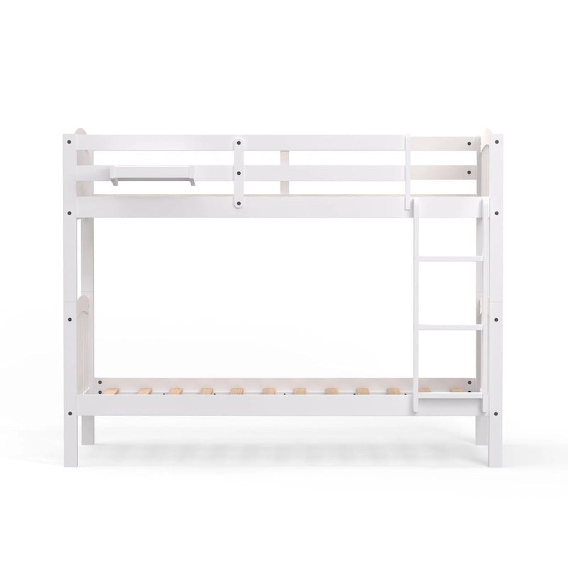 Lit superposé simple en bois massif blanc / gris / expresso avec table de nuit suspendue, 2 couchages