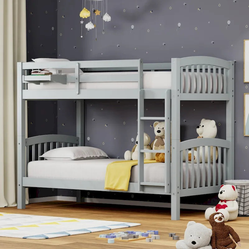 Lit superposé simple en bois massif blanc / gris / expresso avec table de nuit suspendue, 2 couchages