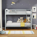 Lit superposé simple en bois massif blanc / gris / expresso avec table de nuit suspendue, 2 couchages