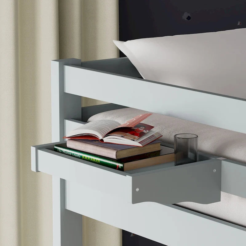 Lit superposé simple en bois massif blanc / gris / expresso avec table de nuit suspendue, 2 couchages