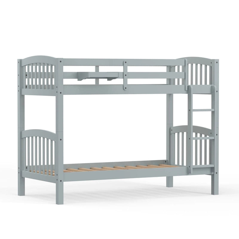 Lit superposé simple en bois massif blanc / gris / expresso avec table de nuit suspendue, 2 couchages