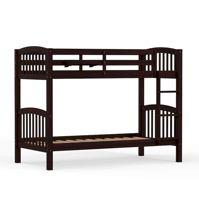Lit superposé simple en bois massif blanc / gris / expresso avec table de nuit suspendue, 2 couchages