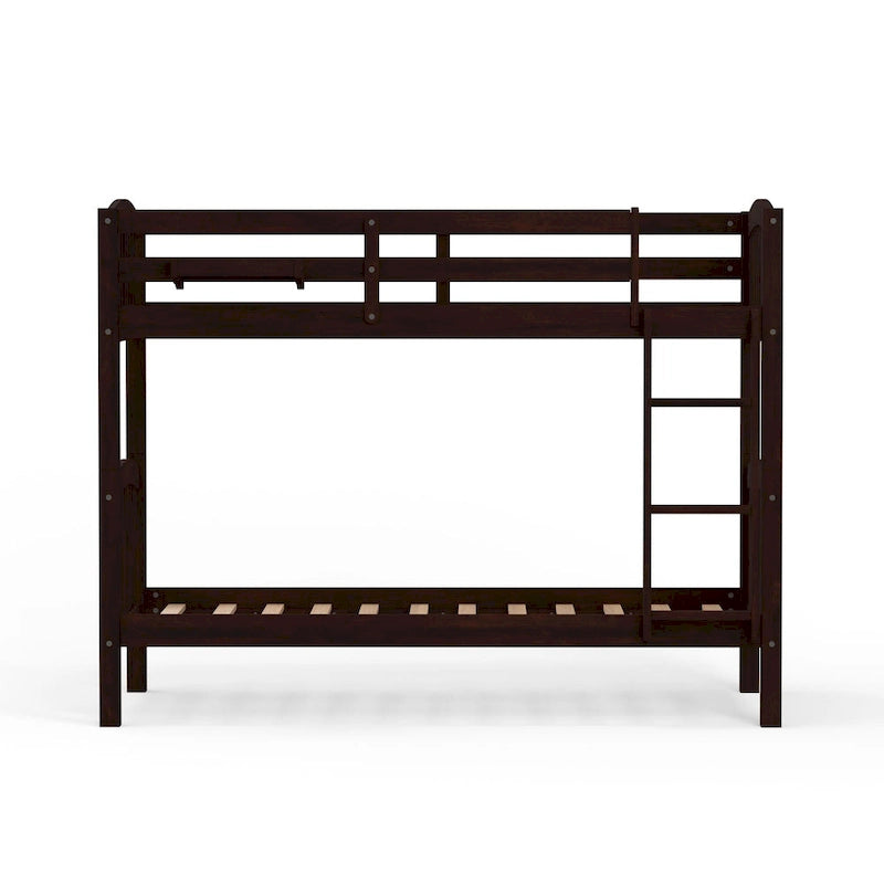 Lit superposé simple en bois massif blanc / gris / expresso avec table de nuit suspendue, 2 couchages