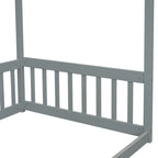 Lit double mezzanine avec cadre à baldaquin et barrières de sécurité, gris / blanc / naturel, simple