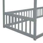 Lit double mezzanine avec cadre à baldaquin et barrières de sécurité, gris / blanc / naturel, simple