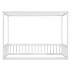 Lit double mezzanine avec cadre à baldaquin et barrières de sécurité, gris / blanc / naturel, simple