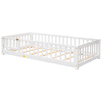 Lit jumeau au sol avec clôture et porte, 1 enfant, coloris naturel/expresso/blanc/gris