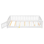 Lit jumeau au sol avec clôture et porte, 1 enfant, coloris naturel/expresso/blanc/gris