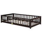 Lit jumeau au sol avec clôture et porte, 1 enfant, coloris naturel/expresso/blanc/gris