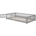 Lit jumeau au sol avec clôture et porte, 1 enfant, coloris naturel/expresso/blanc/gris
