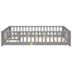 Lit jumeau au sol avec clôture et porte, 1 enfant, coloris naturel/expresso/blanc/gris