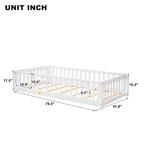 Lit jumeau au sol avec clôture et porte, 1 enfant, coloris naturel/expresso/blanc/gris