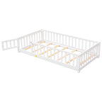 Lit jumeau au sol avec clôture et porte, 1 enfant, coloris naturel/expresso/blanc/gris