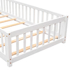 Lit jumeau au sol avec clôture et porte, 1 enfant, coloris naturel/expresso/blanc/gris