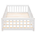 Lit jumeau au sol avec clôture et porte, 1 enfant, coloris naturel/expresso/blanc/gris
