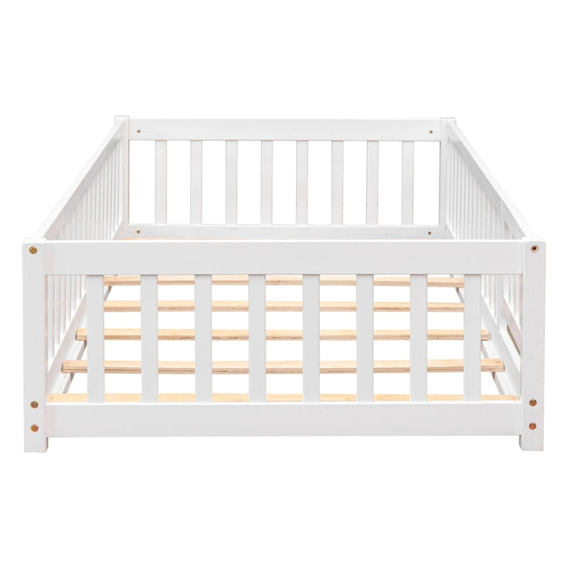 Lit jumeau au sol avec clôture et porte, 1 enfant, coloris naturel/expresso/blanc/gris