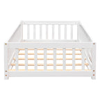 Lit jumeau au sol avec clôture et porte, 1 enfant, coloris naturel/expresso/blanc/gris