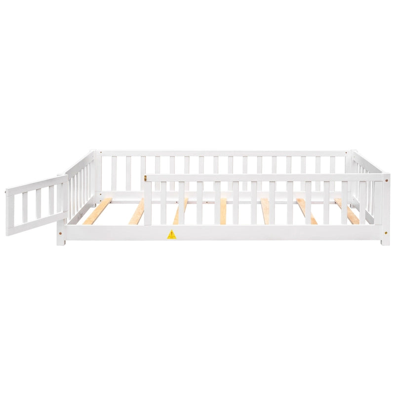 Lit jumeau au sol avec clôture et porte, 1 enfant, coloris naturel/expresso/blanc/gris