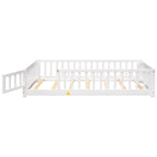 Lit jumeau au sol avec clôture et porte, 1 enfant, coloris naturel/expresso/blanc/gris