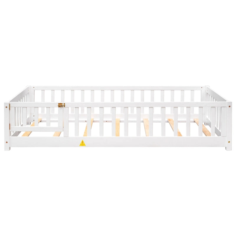 Lit jumeau au sol avec clôture et porte, 1 enfant, coloris naturel/expresso/blanc/gris