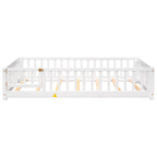 Lit jumeau au sol avec clôture et porte, 1 enfant, coloris naturel/expresso/blanc/gris