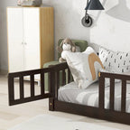 Lit jumeau au sol avec clôture et porte, 1 enfant, coloris naturel/expresso/blanc/gris