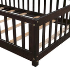 Lit jumeau au sol avec clôture et porte, 1 enfant, coloris naturel/expresso/blanc/gris